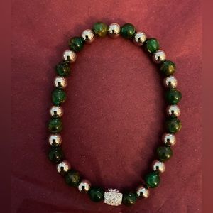 Rustic Cuff Green and Silver Beaded Bracelet